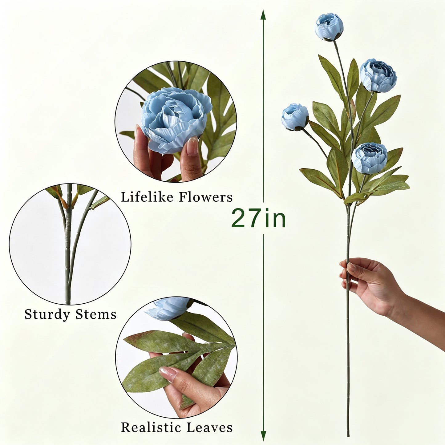27" Artificial Peony Stems – Elegant Silk Flowers for DIY Bouquets, Wedding & Home Décor
