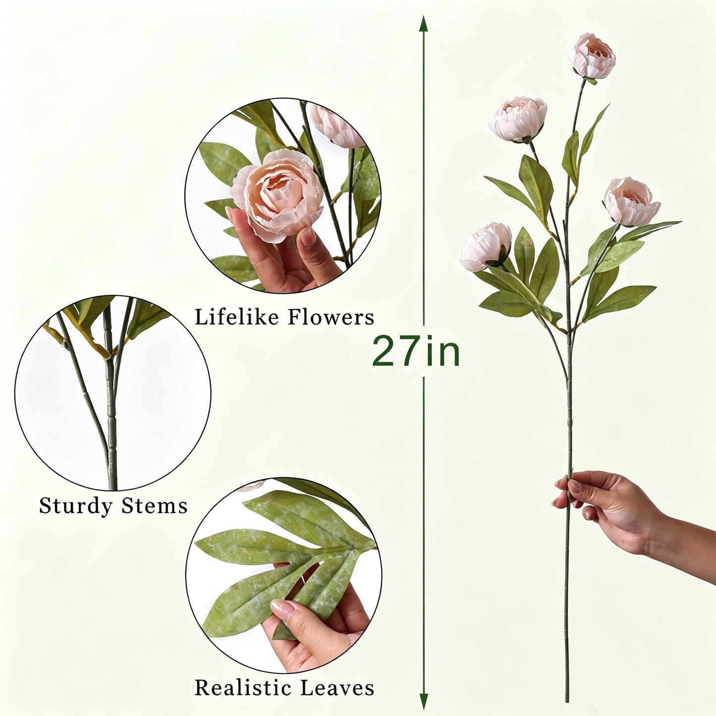 27" Artificial Peony Stems – Elegant Silk Flowers for DIY Bouquets, Wedding & Home Décor
