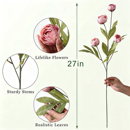27" Artificial Peony Stems – Elegant Silk Flowers for DIY Bouquets, Wedding & Home Décor