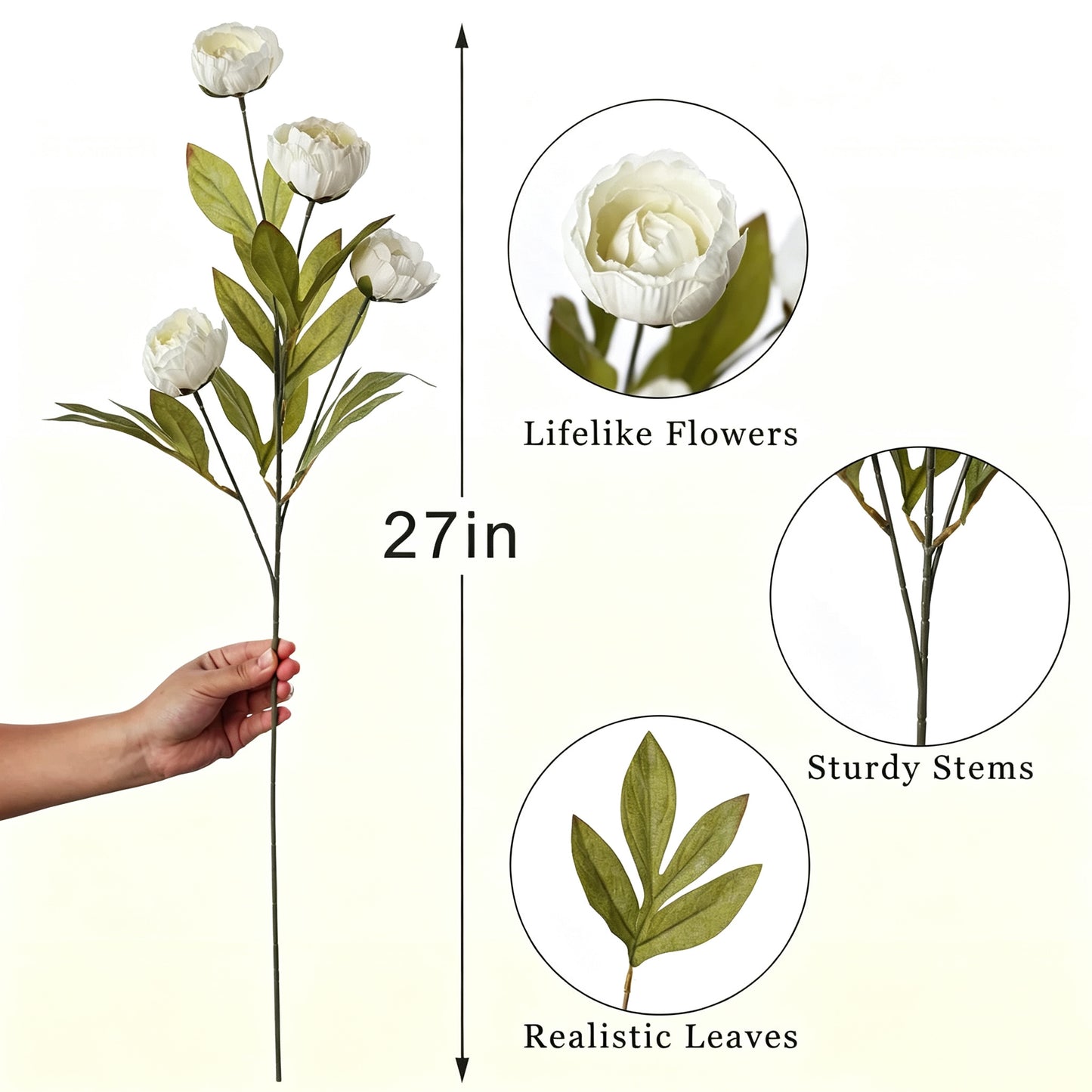 27" Artificial Peony Stems – Elegant Silk Flowers for DIY Bouquets, Wedding & Home Décor