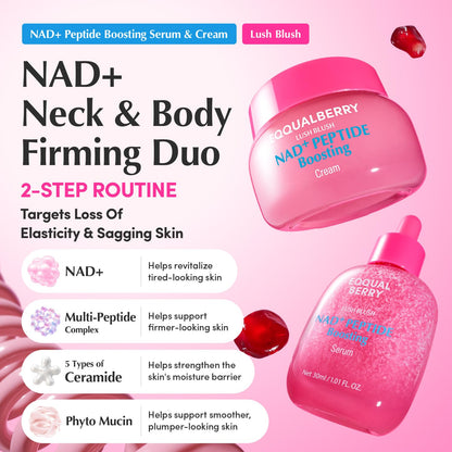 NAD+ Peptide Boosting Serum & Cream Duo | Pink Cream for Anti-Aging, Firming & Lifting, Jawline, Neck, Décolleté