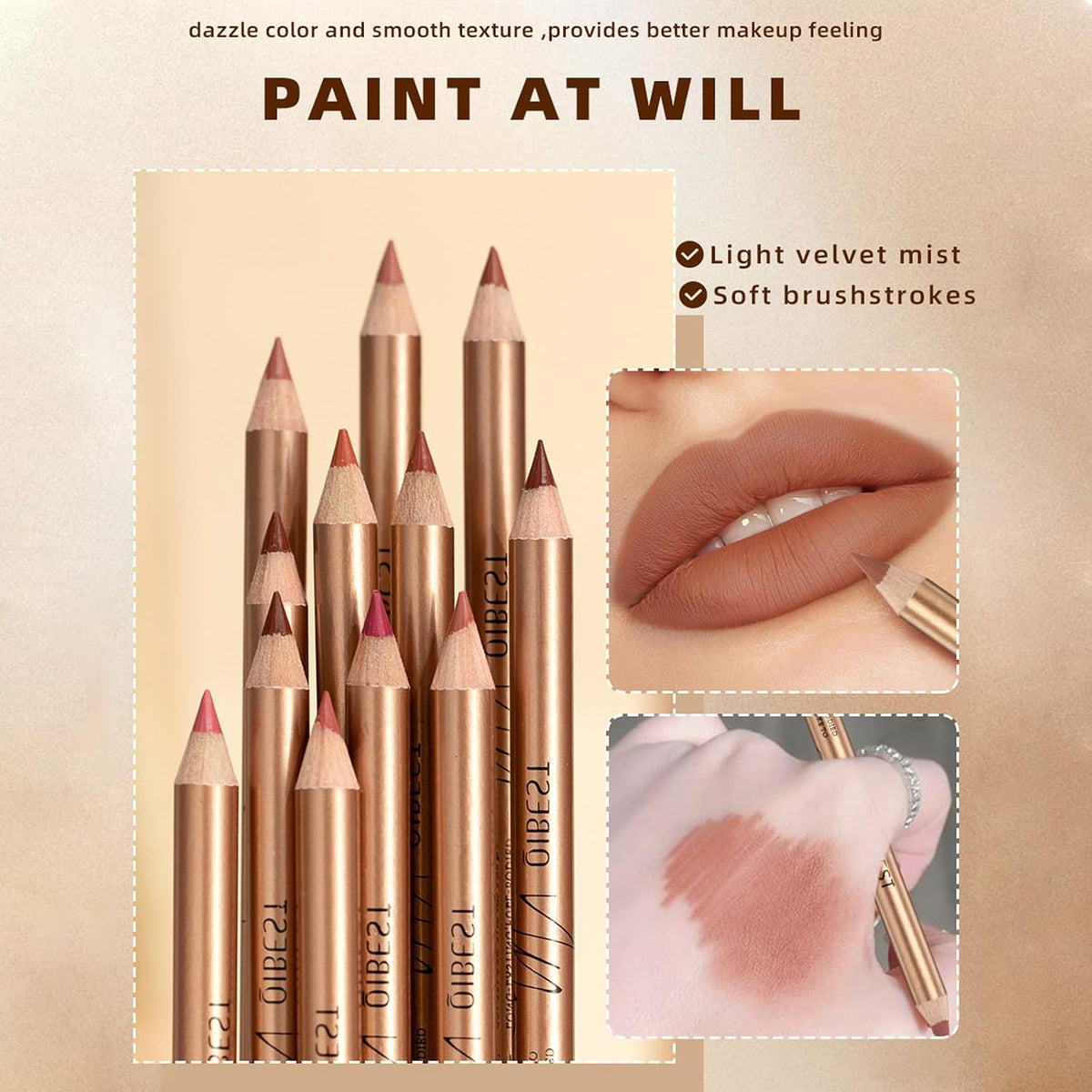 12-Piece Matte Lip Liner Set – Creamy, Long-Lasting Lip Pencils in Nude, Brown, Pink & Red Shades