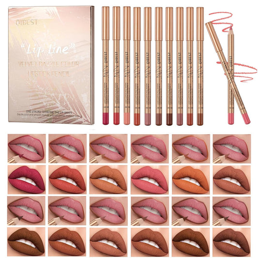 12-Piece Matte Lip Liner Set – Creamy, Long-Lasting Lip Pencils in Nude, Brown, Pink & Red Shades