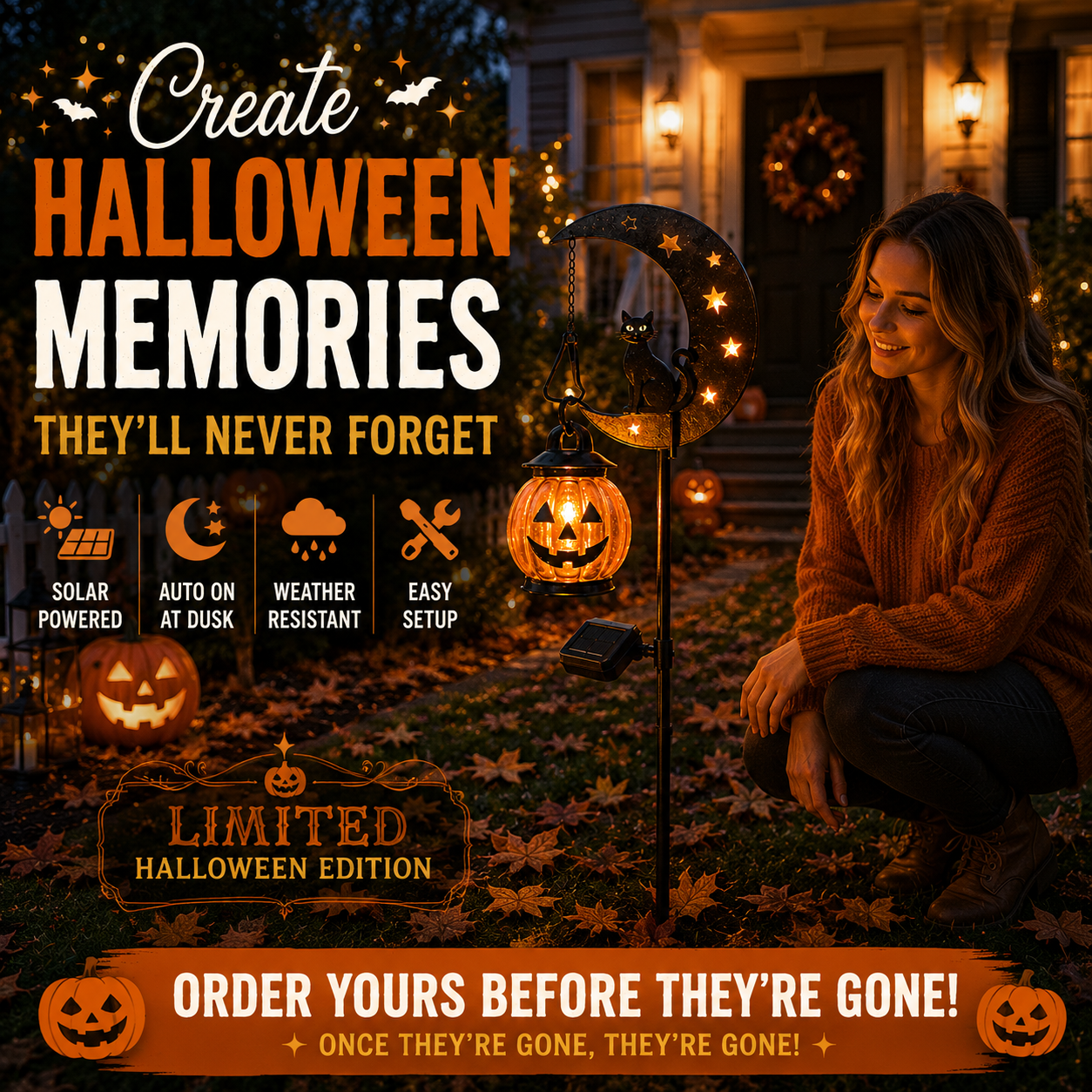🎃 Halloween Pumpkin Moon Garden Stake Light