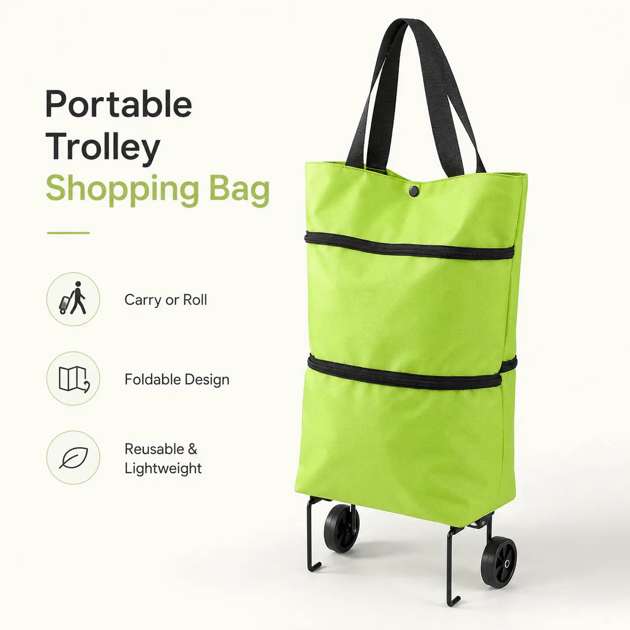 2-in-1 Foldable Shopping Trolley Bag with Wheels
