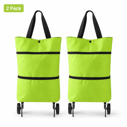 2-in-1 Foldable Shopping Trolley Bag with Wheels