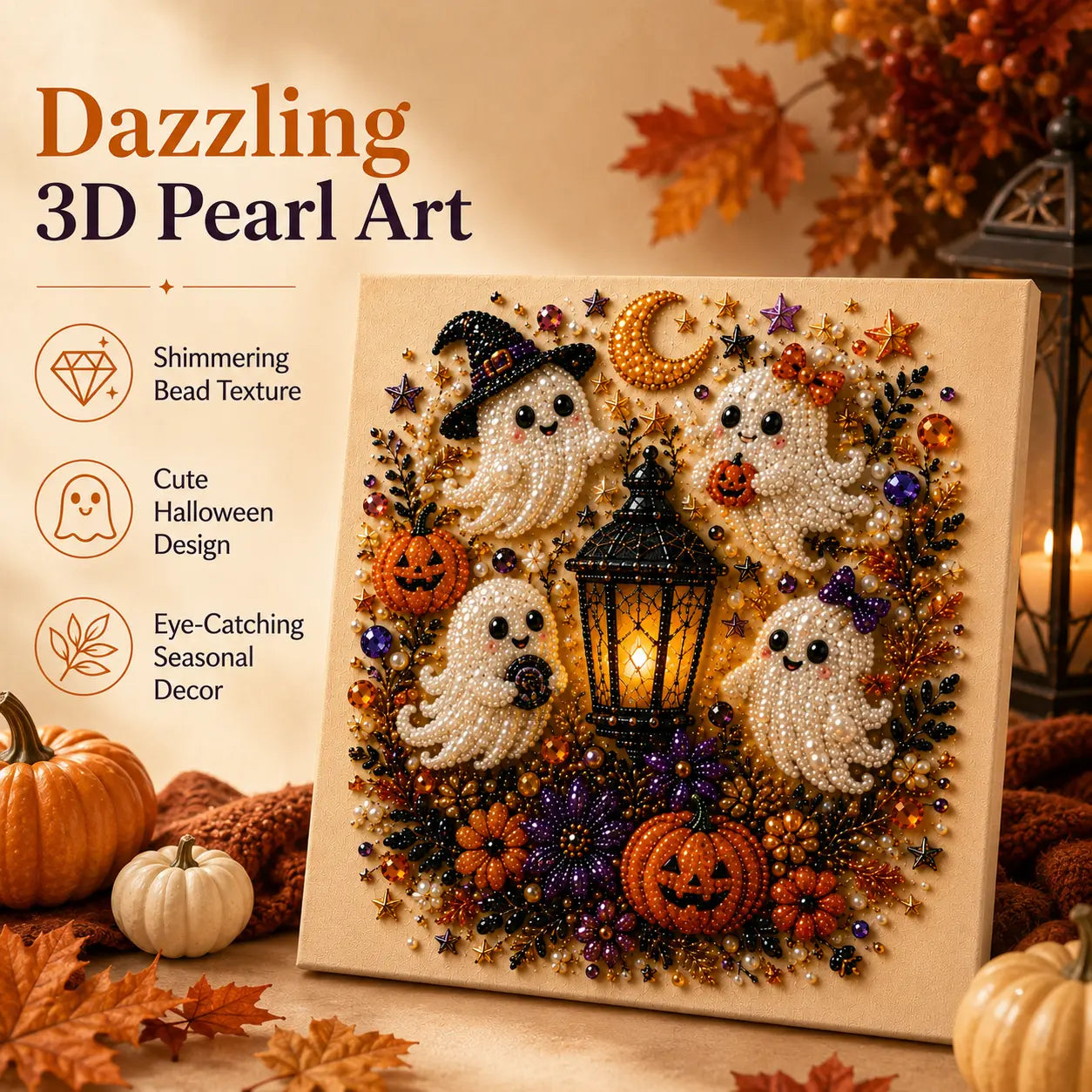 3D Pearl Diamond Painting DIY Kit – Christmas & Halloween Holiday Wall Art