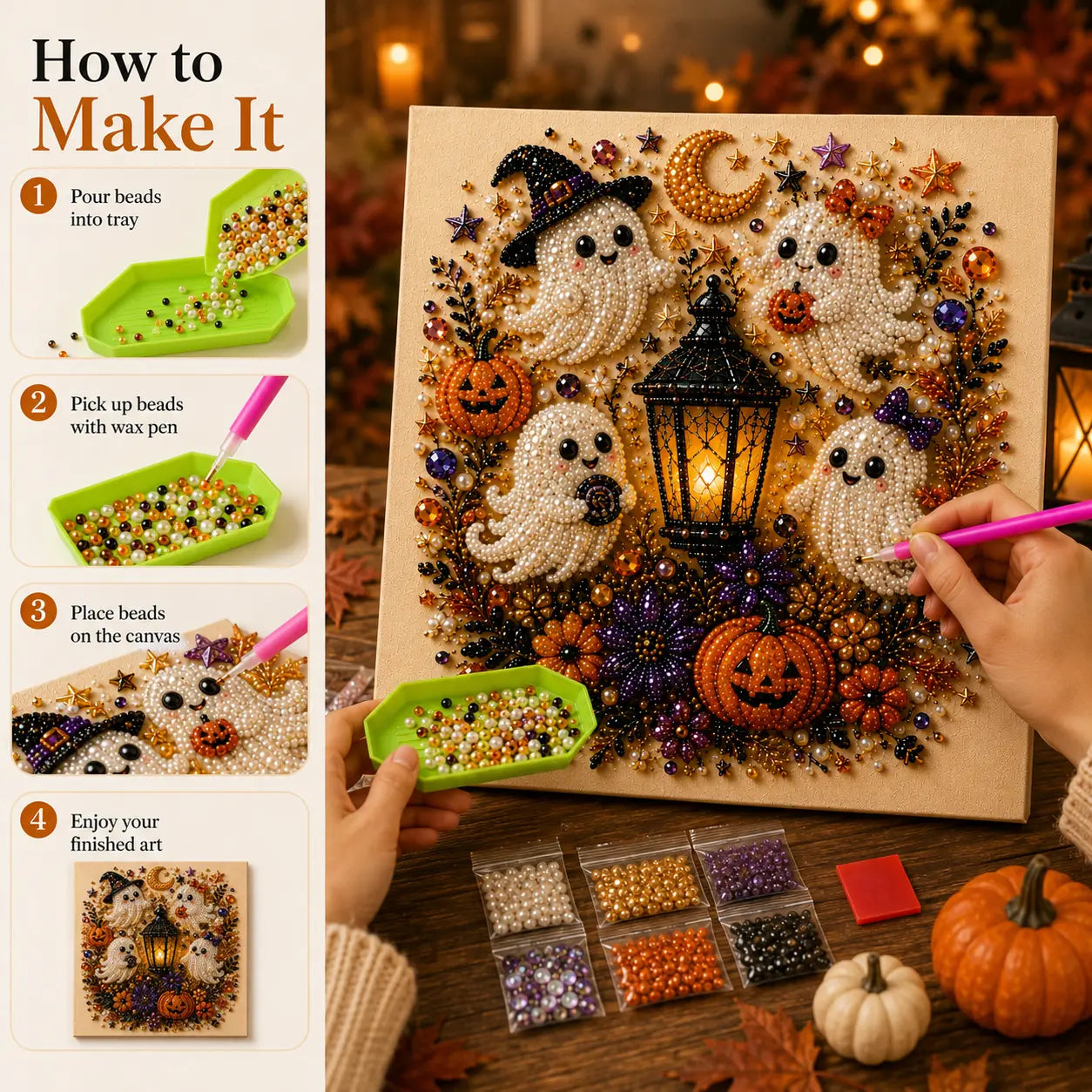 3D Pearl Diamond Painting DIY Kit – Christmas & Halloween Holiday Wall Art