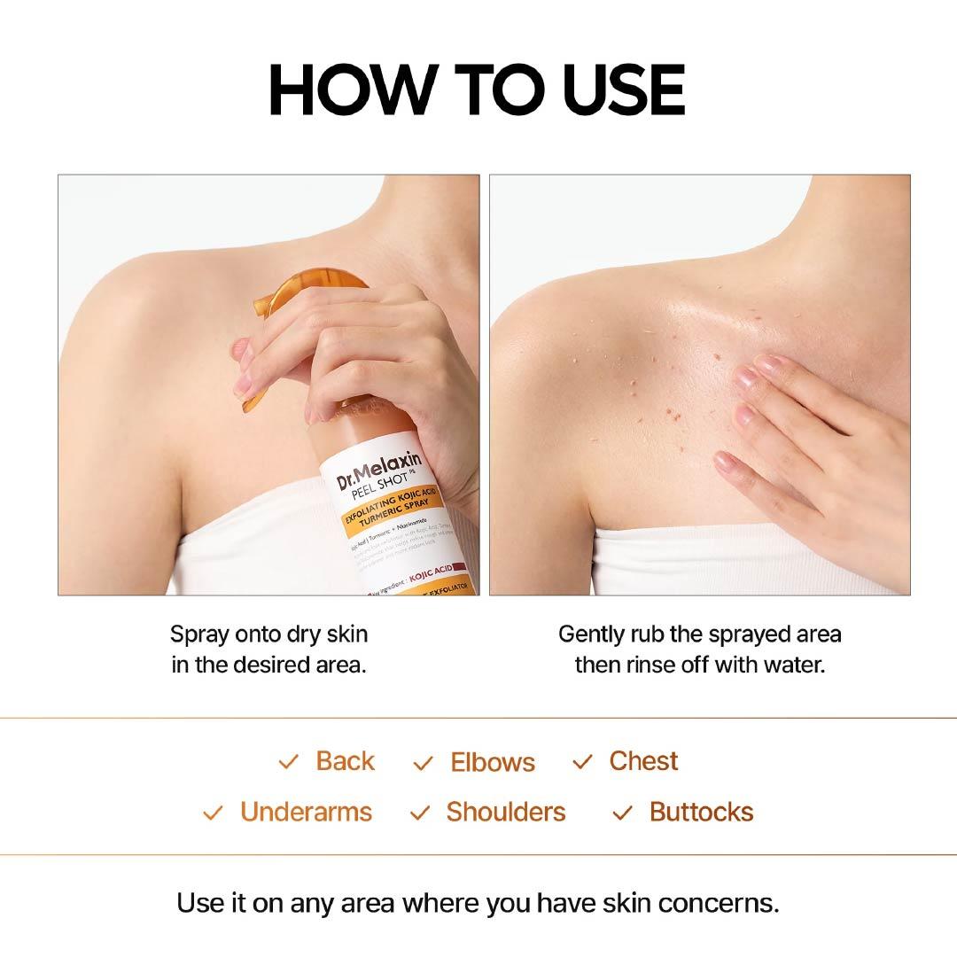 Kojic Acid Turmeric Body Brightening Spray | Exfoliating Treatment for Rough & Uneven Skin Tone