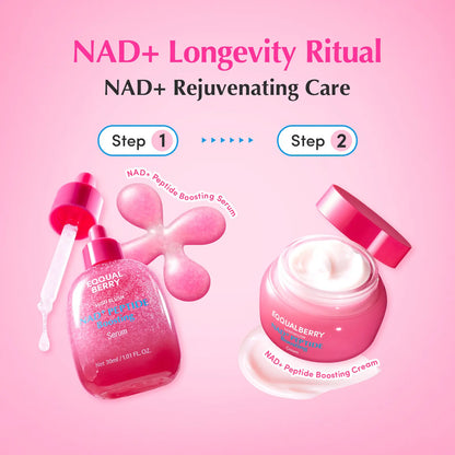 NAD+ Peptide Boosting Serum & Cream Duo | Pink Cream for Anti-Aging, Firming & Lifting, Jawline, Neck, Décolleté