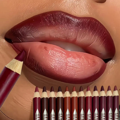 12-Piece Waterproof Matte Lip Liner Set with Sharpener – Easy-Glide Color for Precise, Defined Lips