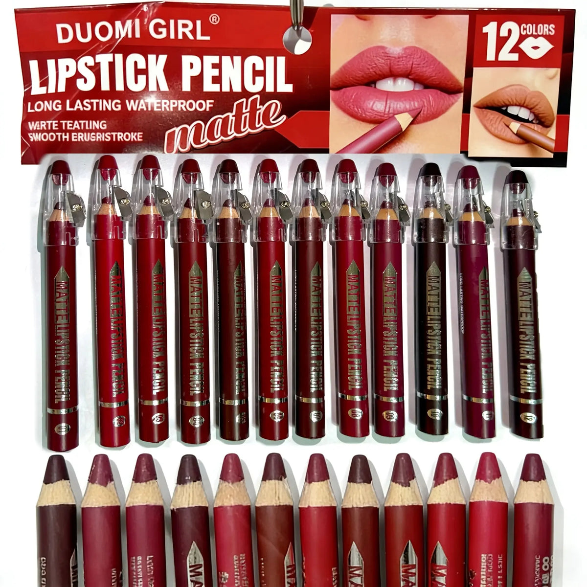 12-Piece Waterproof Matte Lip Liner Set with Sharpener – Easy-Glide Color for Precise, Defined Lips
