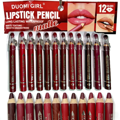 12-Piece Waterproof Matte Lip Liner Set with Sharpener – Easy-Glide Color for Precise, Defined Lips