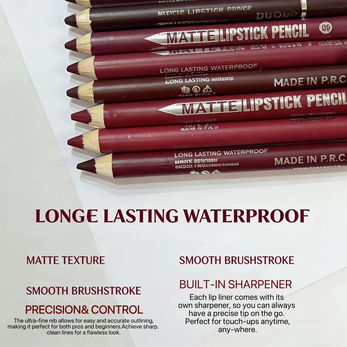 12-Piece Waterproof Matte Lip Liner Set with Sharpener – Easy-Glide Color for Precise, Defined Lips
