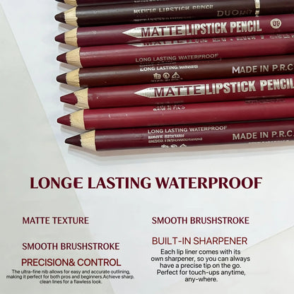 12-Piece Waterproof Matte Lip Liner Set with Sharpener – Easy-Glide Color for Precise, Defined Lips