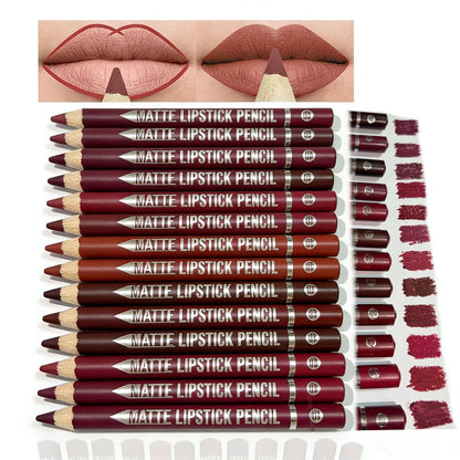 12-Piece Waterproof Matte Lip Liner Set with Sharpener – Easy-Glide Color for Precise, Defined Lips