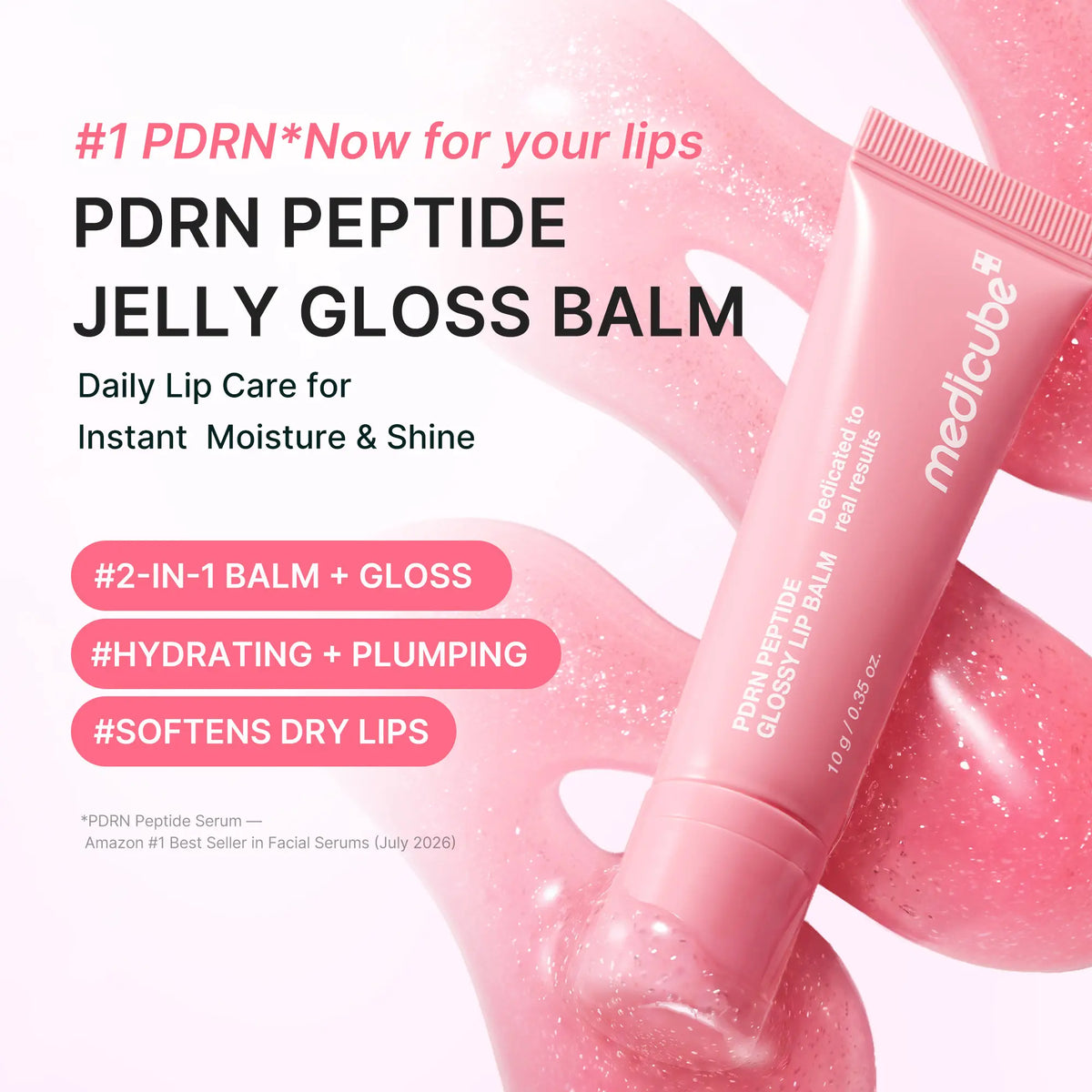 [NEW][medicube]PDRN Peptide Glossy Lip Balm – Hydrating Plumping Lip Gloss with Hyaluronic Acid & Shea Butter, Sheer Pink Pearl Shine