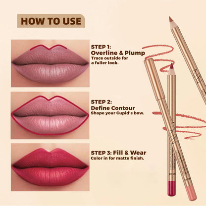 12-Piece Matte Lip Liner Set – Creamy, Long-Lasting Lip Pencils in Nude, Brown, Pink & Red Shades