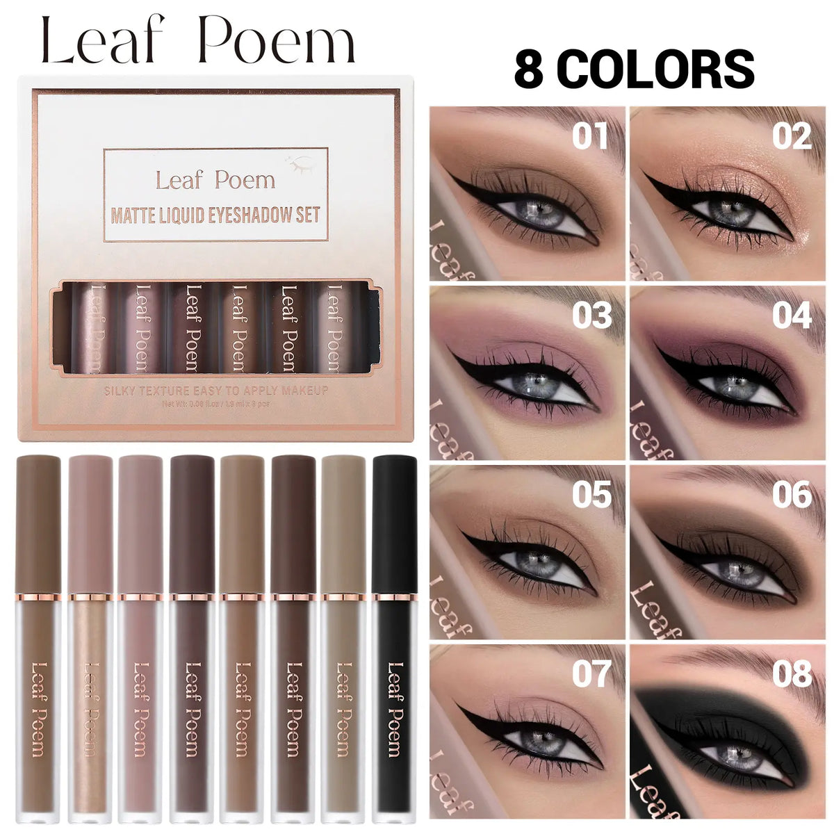 8-Shade Matte Liquid Eyeshadow Pen Set – Blendable, Waterproof & Long-Lasting Eye Color