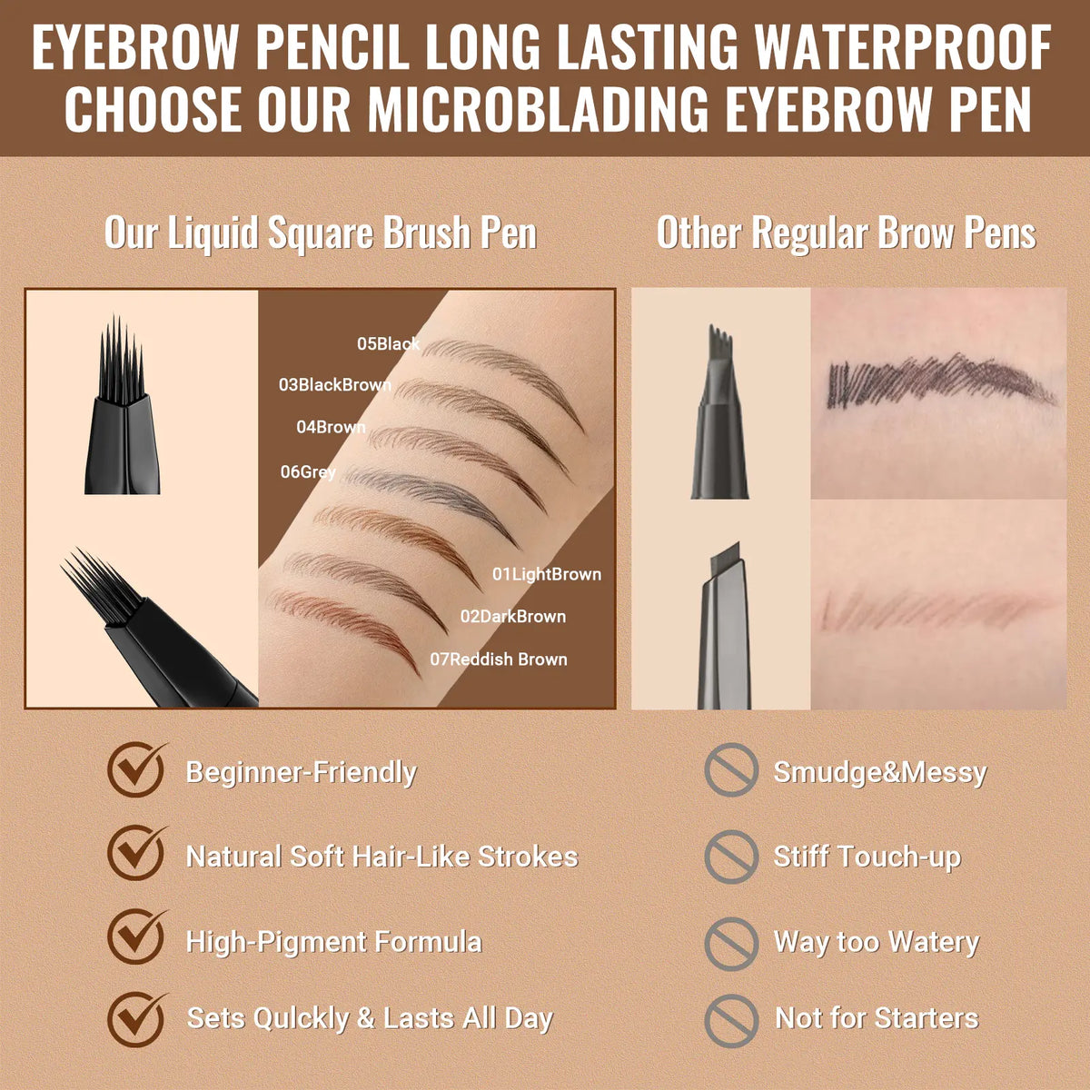 2-in-1 Hair-Like Eyebrow Pen & Eyeliner – Waterproof Dual-Ended Brow Pencil with Fine Brush Tip