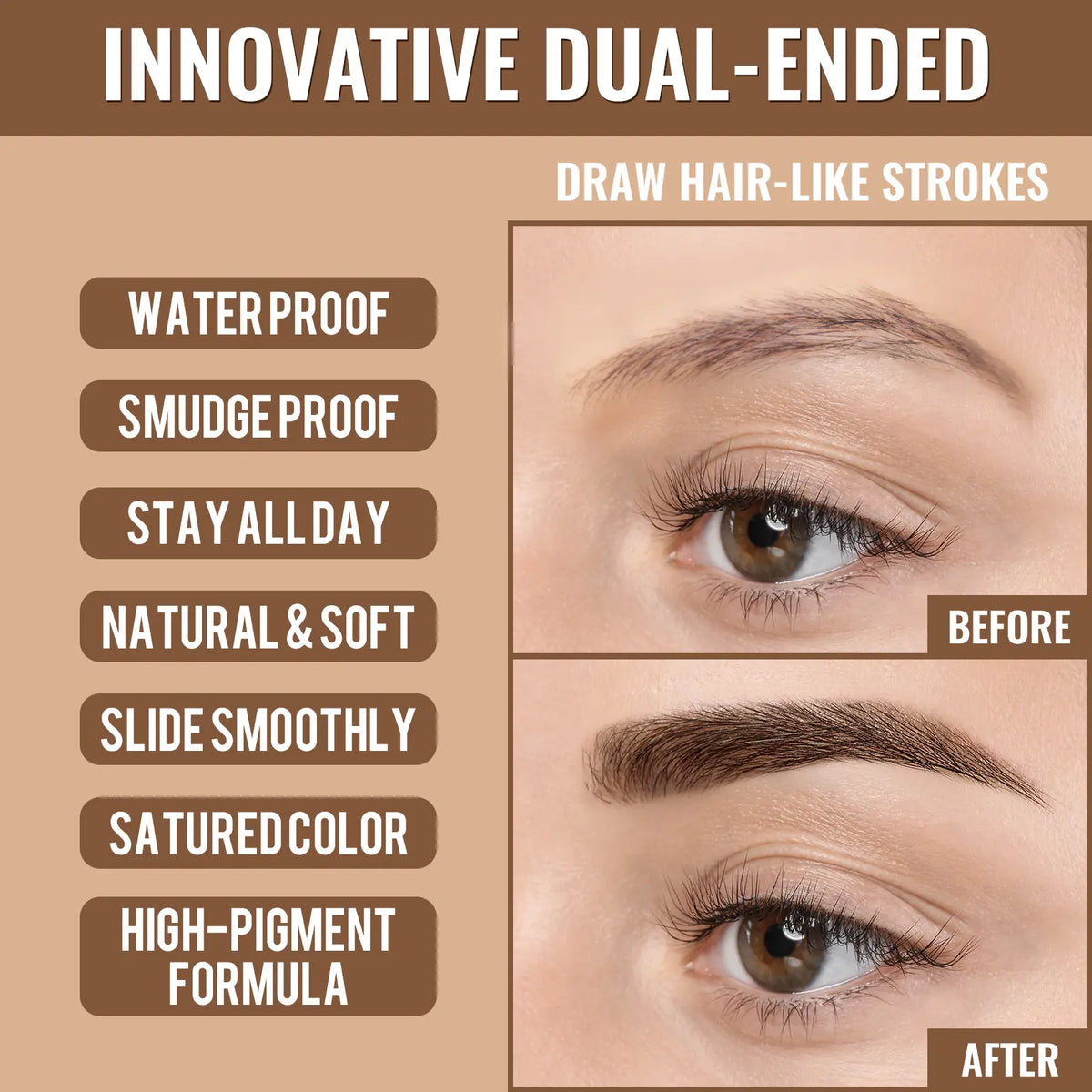 2-in-1 Hair-Like Eyebrow Pen & Eyeliner – Waterproof Dual-Ended Brow Pencil with Fine Brush Tip