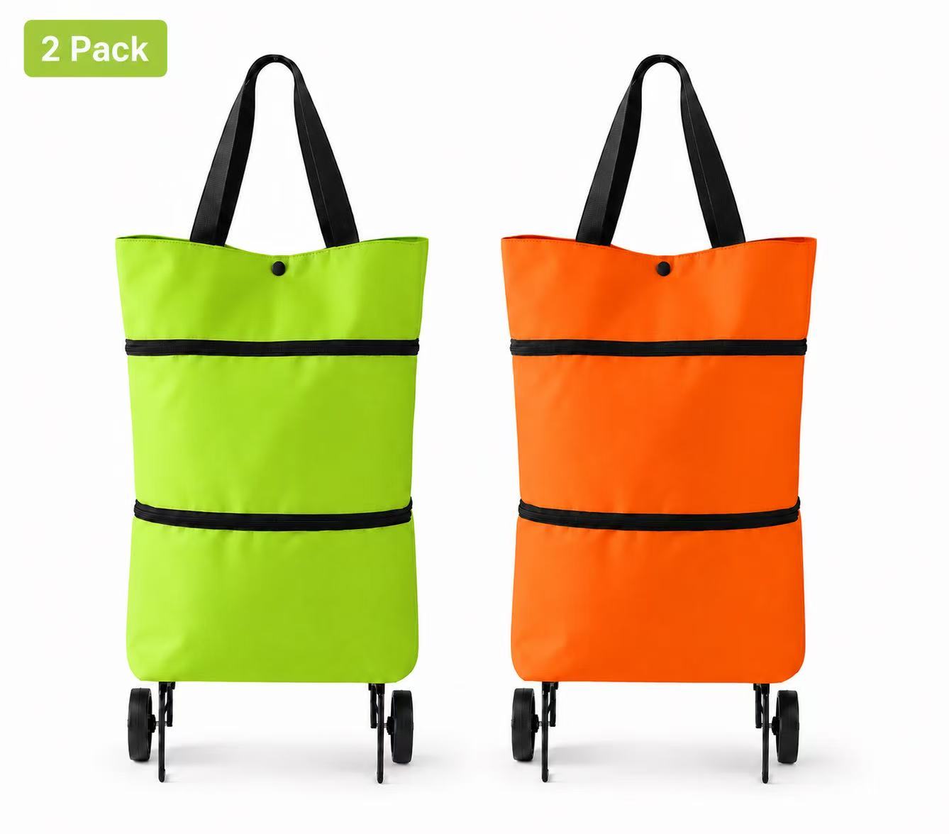 2-in-1 Foldable Shopping Trolley Bag with Wheels