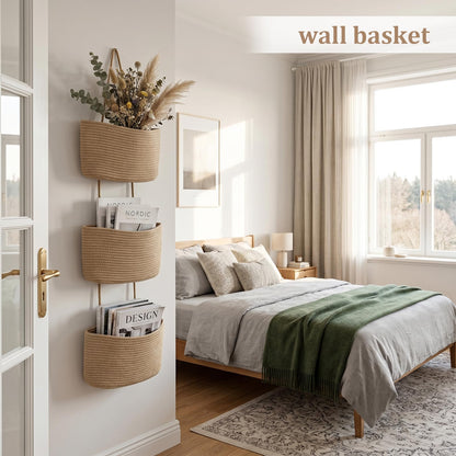 ✨ Wall-Hanging Storage Organizer – 3-Tier, Boho Style, Space-Saving 🏡