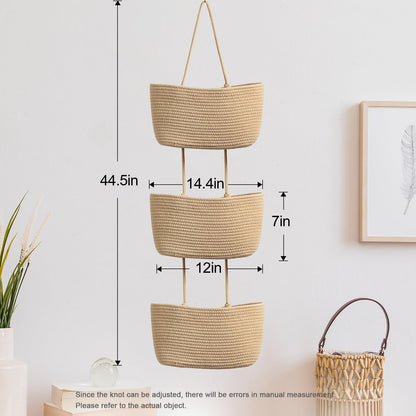 ✨ Wall-Hanging Storage Organizer – 3-Tier, Boho Style, Space-Saving 🏡