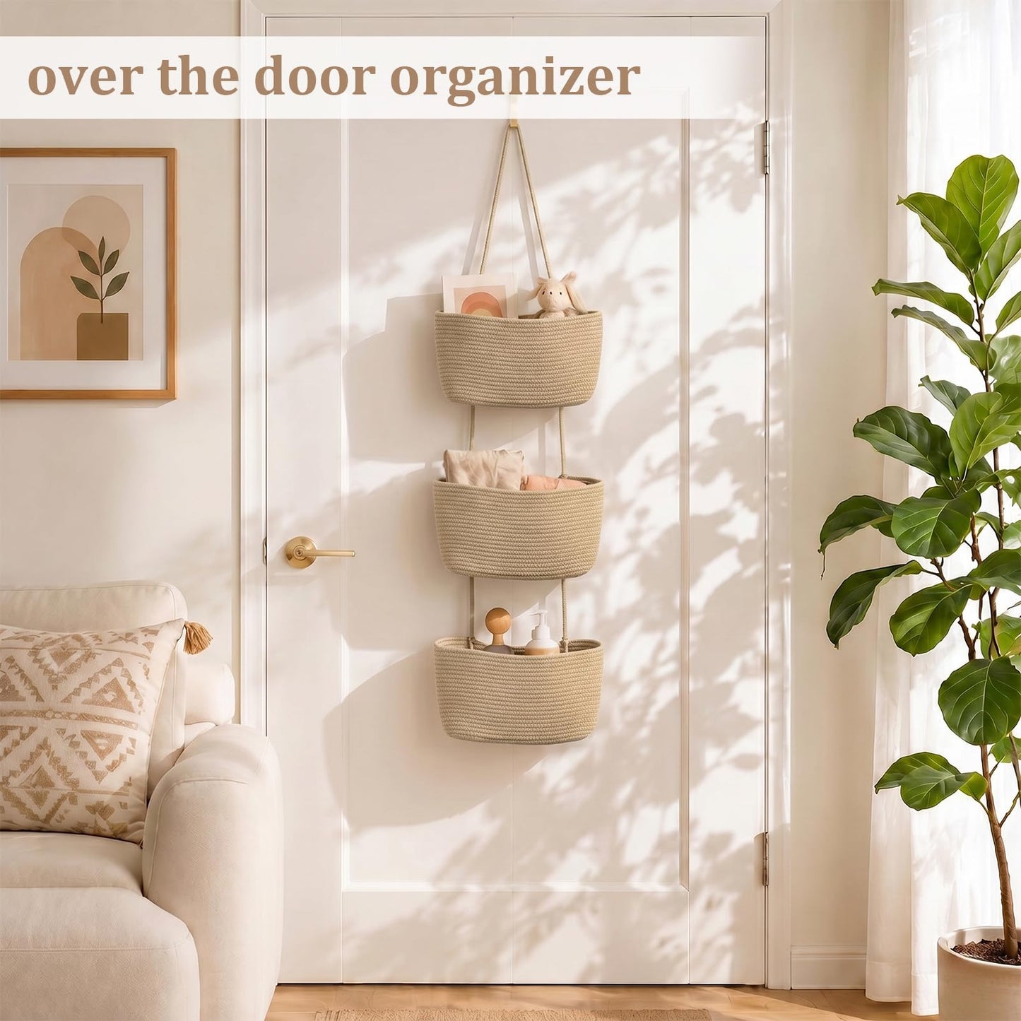 ✨ Wall-Hanging Storage Organizer – 3-Tier, Boho Style, Space-Saving 🏡