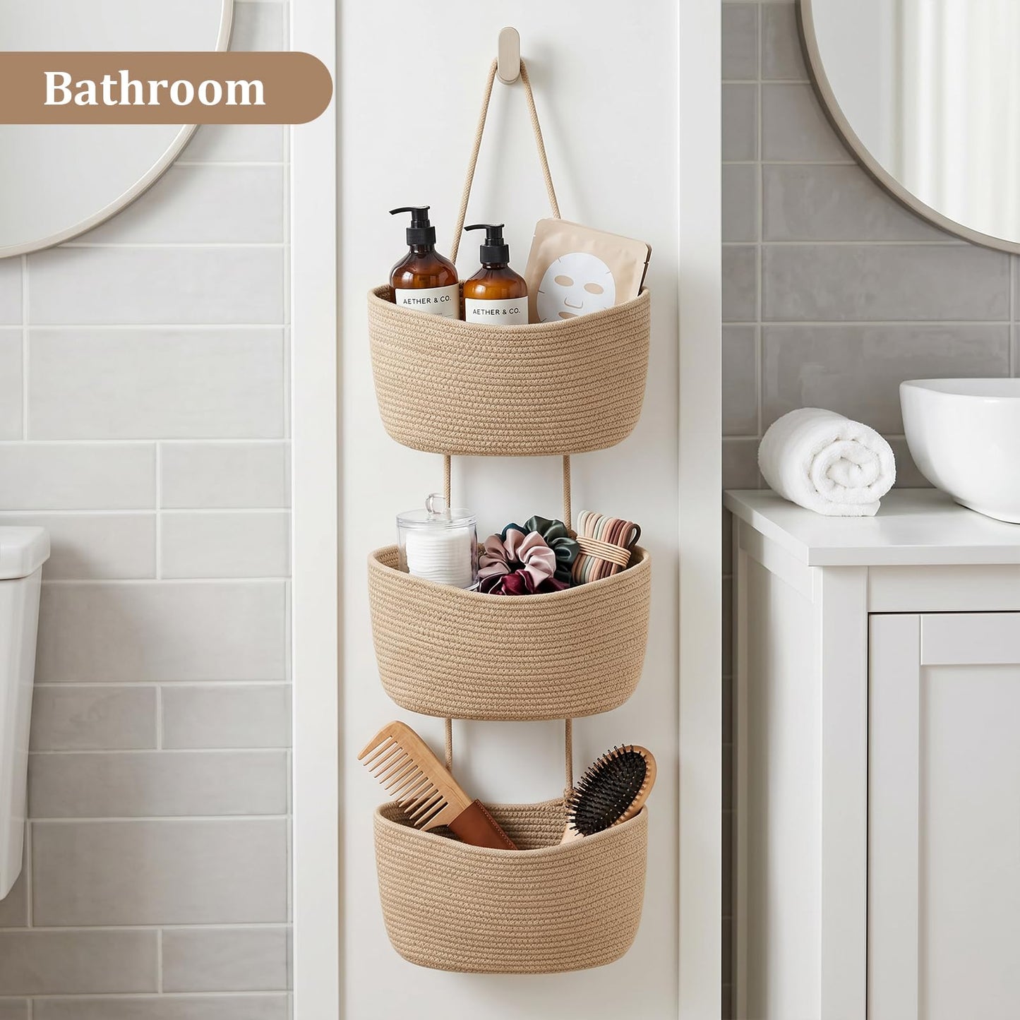 ✨ Wall-Hanging Storage Organizer – 3-Tier, Boho Style, Space-Saving 🏡