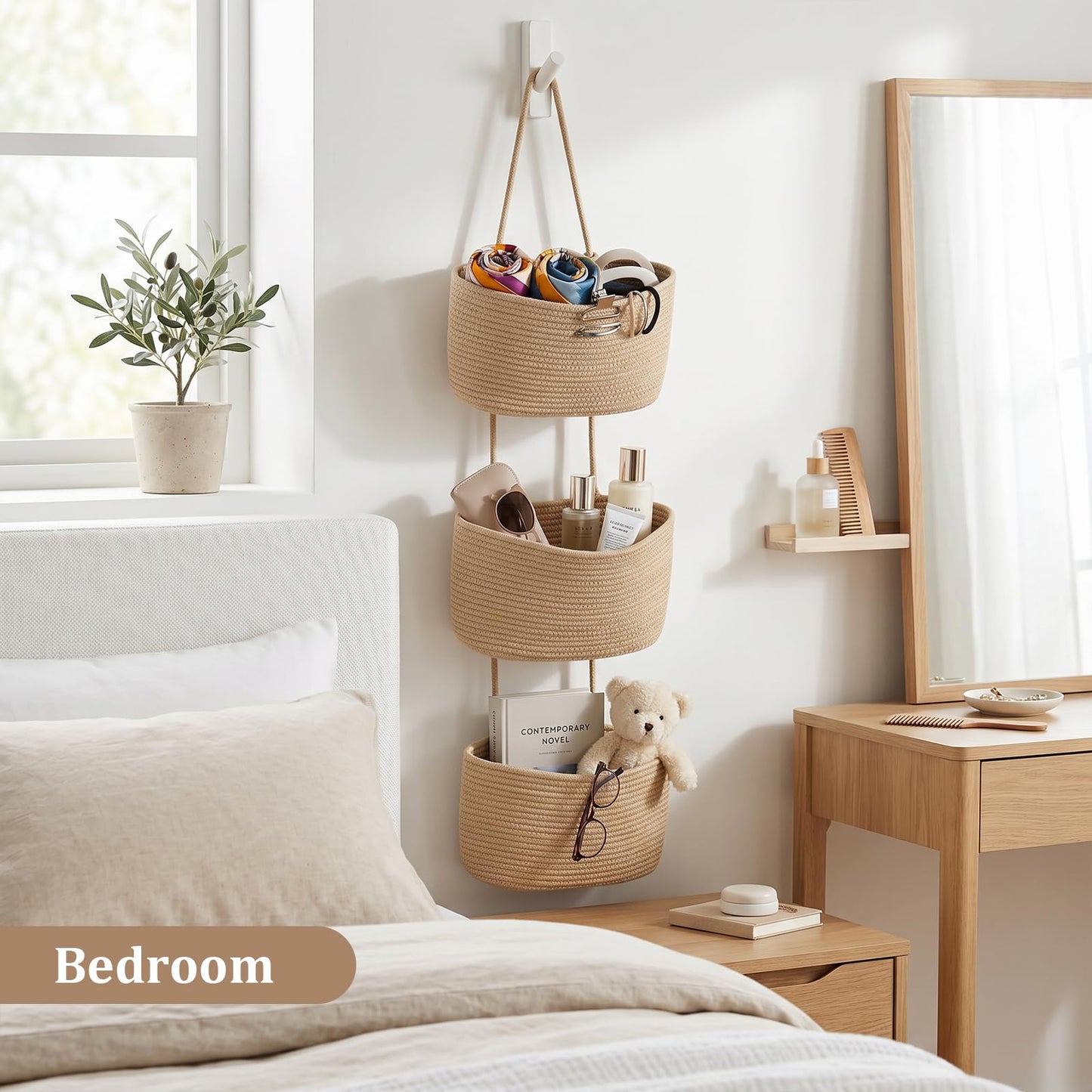 ✨ Wall-Hanging Storage Organizer – 3-Tier, Boho Style, Space-Saving 🏡