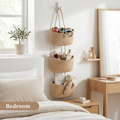 ✨ Wall-Hanging Storage Organizer – 3-Tier, Boho Style, Space-Saving 🏡